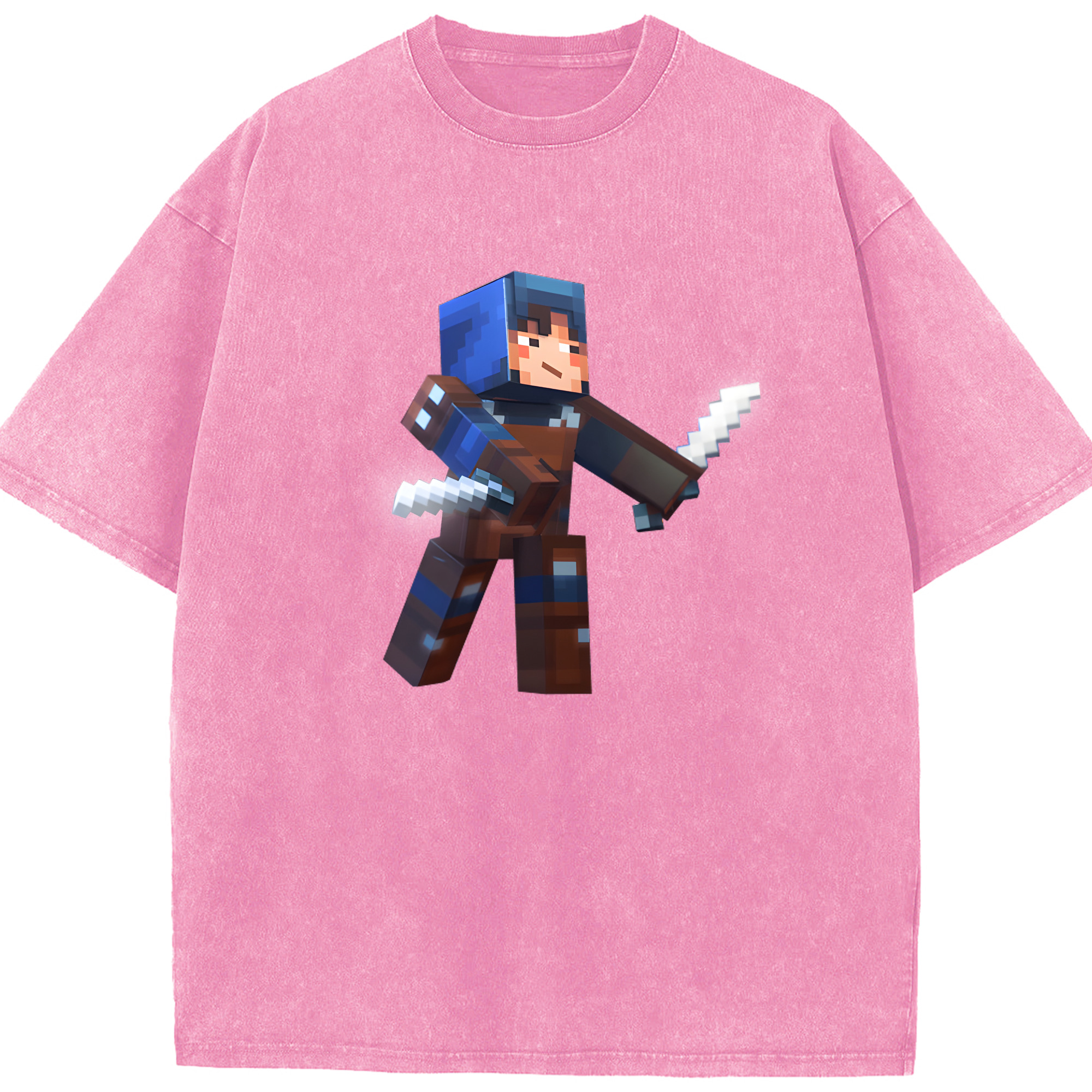 （画像用） マインクラフト ブロックの世界 Minecraft MC Block world 綿100% ヴィンテージ風 半袖Tシャツ（フロントプリント）
